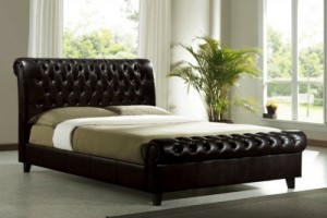 Luxury faux Leather bed frame - with waterbed inside